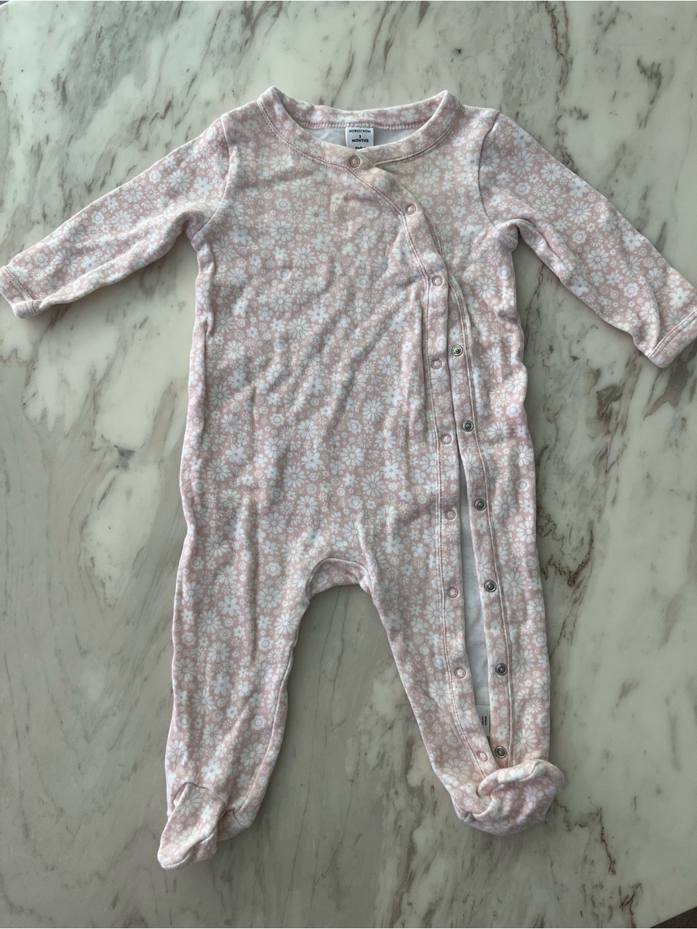 Nordstrom Pink Floral Snap-Front Footed One-Piece